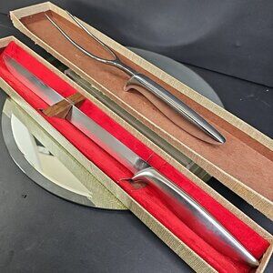 Vintage GERBER LEGENDARY BLADES CARVING SET Snickersnee Knife & Ron Fork USA